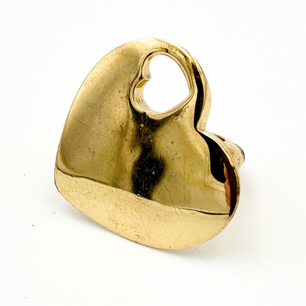 Yves Saint Laurent Ring US 5 UK J EU 15.7 Vintage 90s Gold Tone Heart Charm YSL